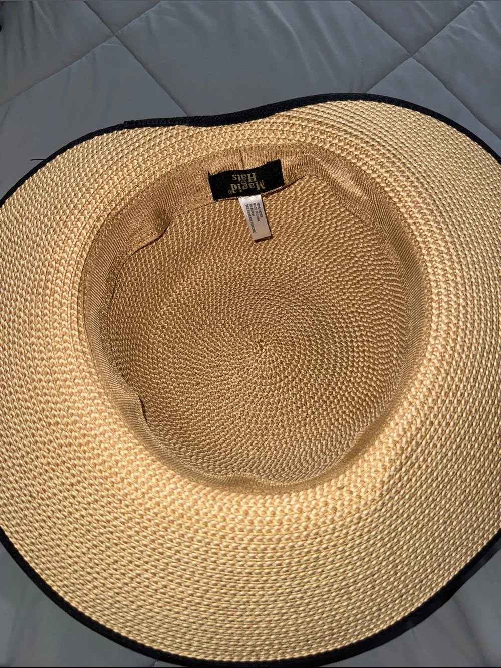 Straw Sun Hat with Black Band and Trim